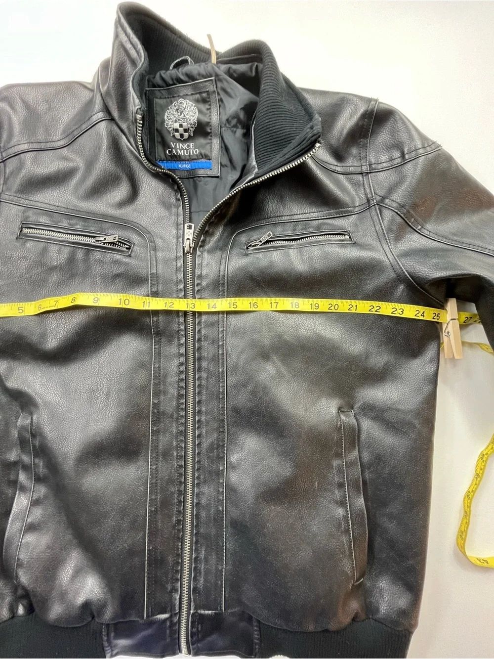 Vince Camuto Men’s Faux Leather Bomber Jacket Coat Black Multi Pockets SzXL